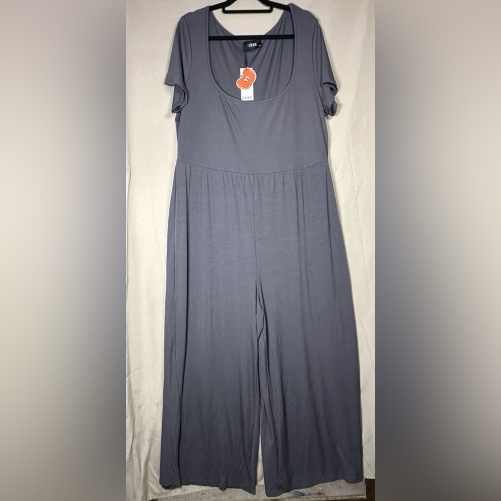 Cider Scoop-Neck Wide-Leg stretch Jumpsuit in Slate Gray